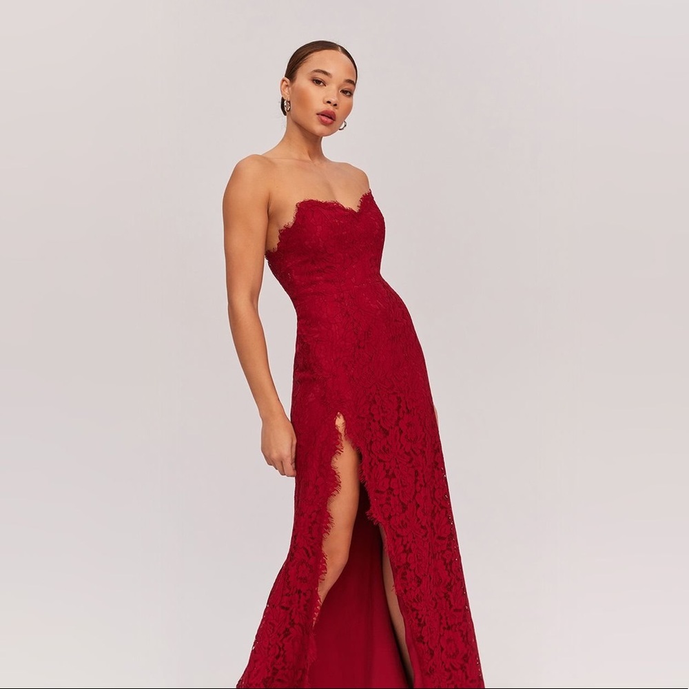 Fame and Partners Red Strapless Lace Dress